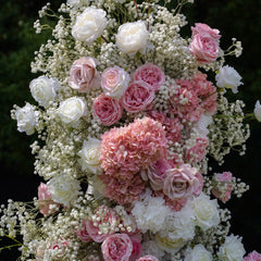 Customized flower backdrop row arch artificial pink flower wedding decoration