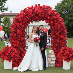 TOPTEN AR022 U-shaped red rose wedding background silk floral arch with frame