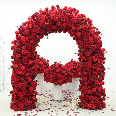 TOPTEN AR022 U-shaped red rose wedding background silk floral arch with frame