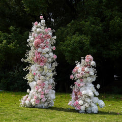 Customized flower backdrop row arch artificial pink flower wedding decoration